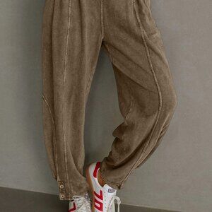 B349 Elmwood Mineral Wash Jogger Style High Waist Casual Pants